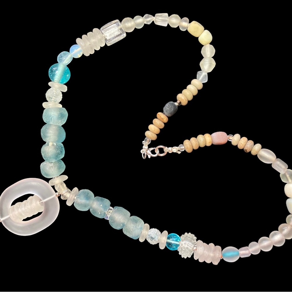 Hand tied recycled glass necklace